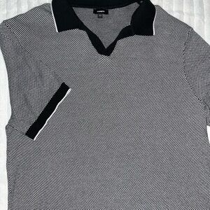 Express Vintage Black and White Patterned Polo Shirt